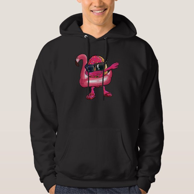 Dabbing Donut Flamingo Float Summer Tropical Hoodie (Framsida)