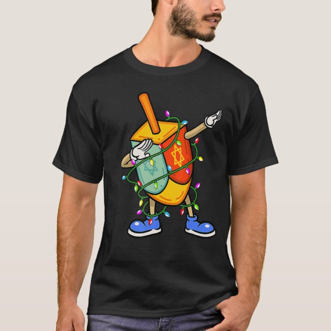 Dabbing Dreidel Hanukkah jul Ljus Menorah T Shirt (Framsida)