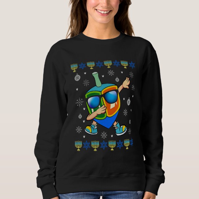 Dabbing Dreidel Ugly Hanukkah Sweater Julafton Cha T Shirt (Framsida)