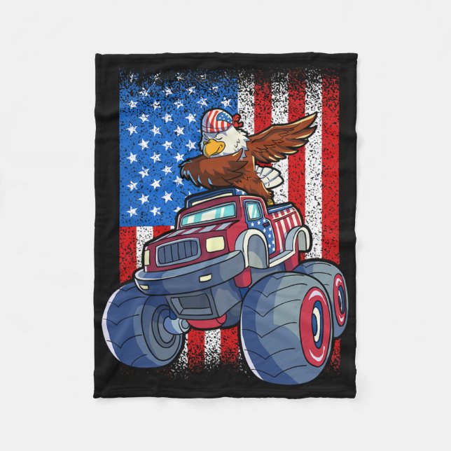 Dabbing Eagle Monster Lastbil 4:e juli Boys Ameri Fleecefilt (Framsidan)