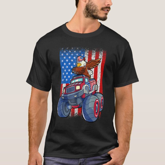 Dabbing Eagle Monster Lastbil 4:e juli Boys Ameri T Shirt (Framsida)
