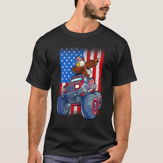 Dabbing Eagle Monster Lastbil 4:e juli Boys Ameri T Shirt (Framsida)