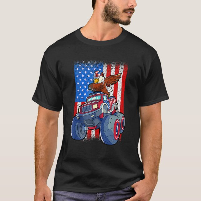 Dabbing Eagle Monster Truck 4th Of July Boys Ameri T Shirt (Framsida)