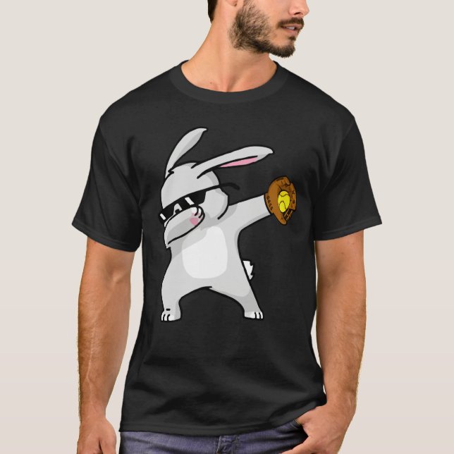 Dabbing Easter Bunny Kids Softball Dab Dance T Shirt (Framsida)