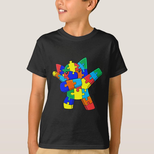Dabbing Elephant Puzzle Biet Autism Dab Boys Gir T Shirt (Framsida)