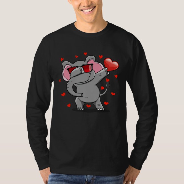 Dabbing Elephant Sunglasses Valentine s Day Heart  T Shirt (Framsida)