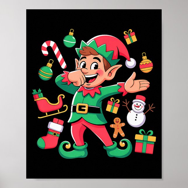 Dabbing Elf Santa Sleigh Snowman Funny Dabbing Chr Poster (Framsidan)