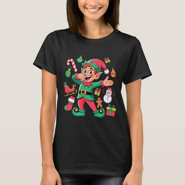 Dabbing Elf Santa Sleigh Snowman Funny Dabbing Chr T Shirt (Framsida)