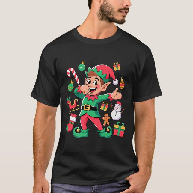 Dabbing Elf Santa Sleigh Snowman Funny Dabbing Chr T Shirt (Framsida)