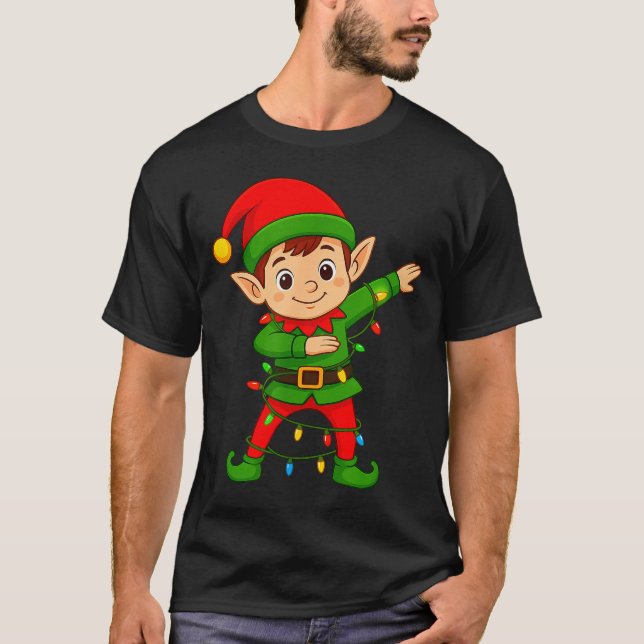 Dabbing Elf Shirt Costume Christmas Squad Men Boy  T Shirt (Framsida)