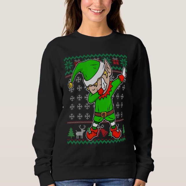 Dabbing Elf Ugly jul Sweater Funny Helgdag T Shirt (Framsida)