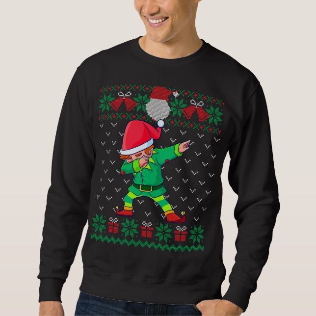 Dabbing Elf Ugly jul Sweater Matching Family Lång Ärmad Tröja (Framsida)