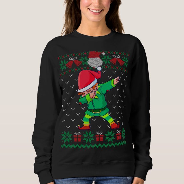 Dabbing Elf Ugly jul Sweater Matching Family T Shirt (Framsida)