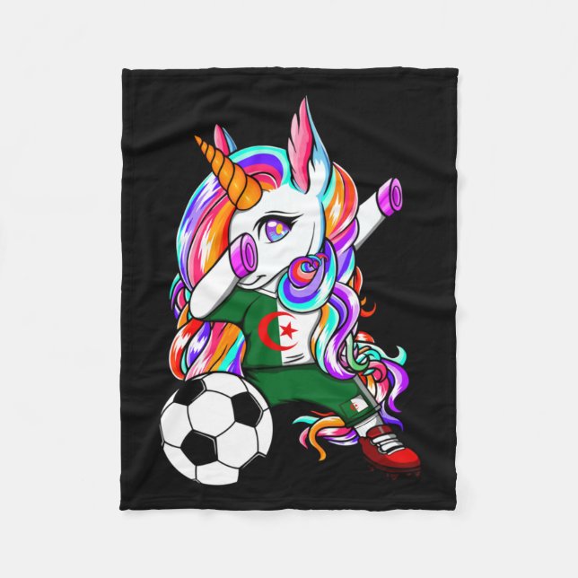 Dabbing Enhörning Algeriet Fotbollsfans Jersey Fleecefilt (Framsidan)
