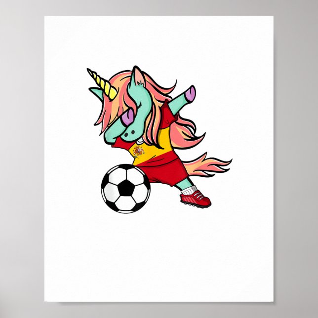 Dabbing Enhörning Fotboll Spanien Tröja Shirt Span Poster (Framsidan)