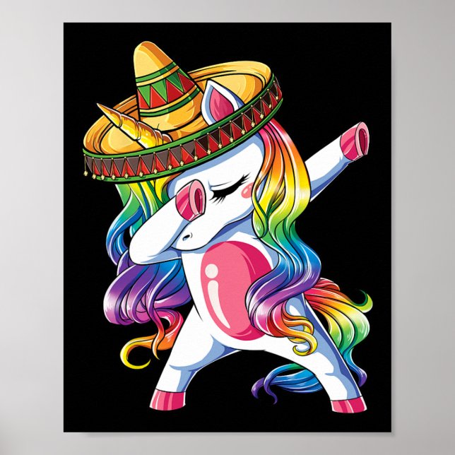Dabbing Enhörning Rolig Cinco De Mayo Kvinnor Regn Poster (Framsidan)