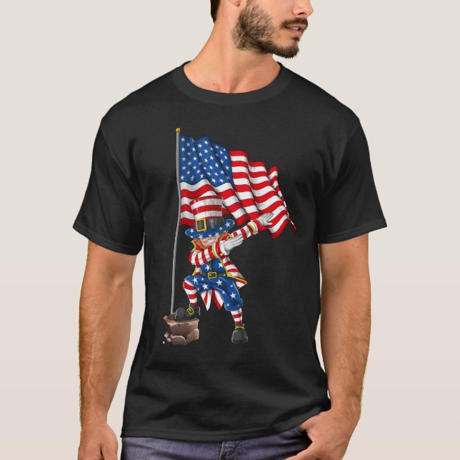 Dabbing farbror Sam 4:e juli amerikanska Flagga T Shirt (Framsida)