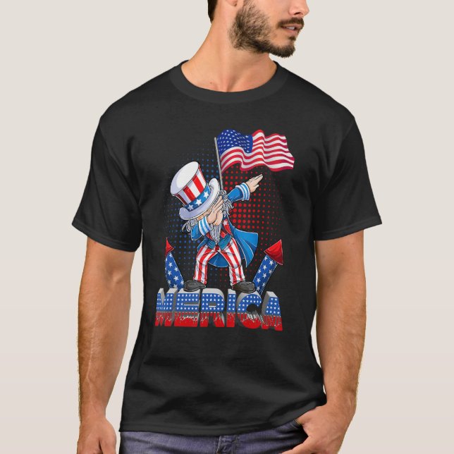 Dabbing farbror Sam 4:e juli Patriotic USA T Shirt (Framsida)