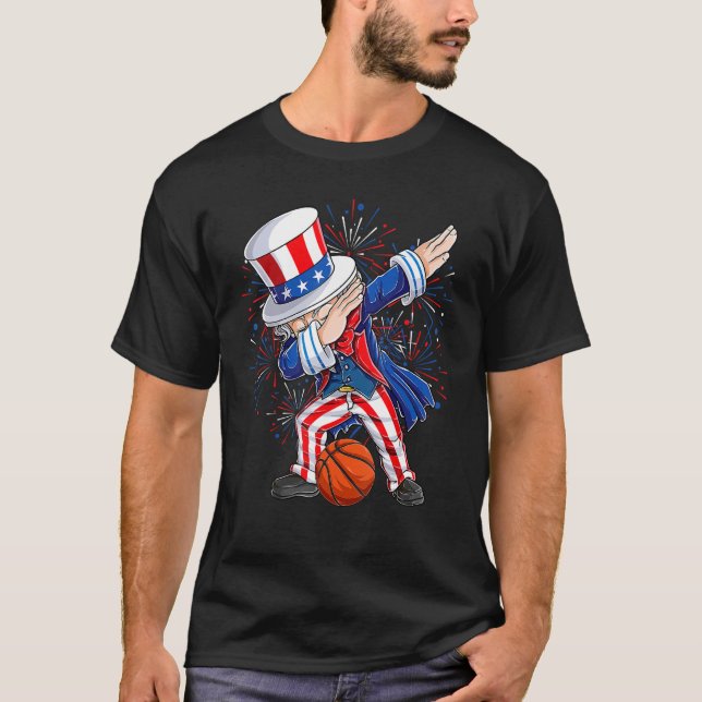 Dabbing farbror Sam Basketball Boll Indepedence Da T Shirt (Framsida)