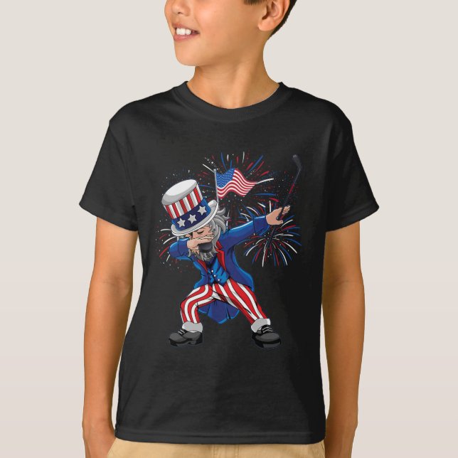 Dabbing farbror Sam Ice Hockey Puck Indepedence Da T Shirt (Framsida)