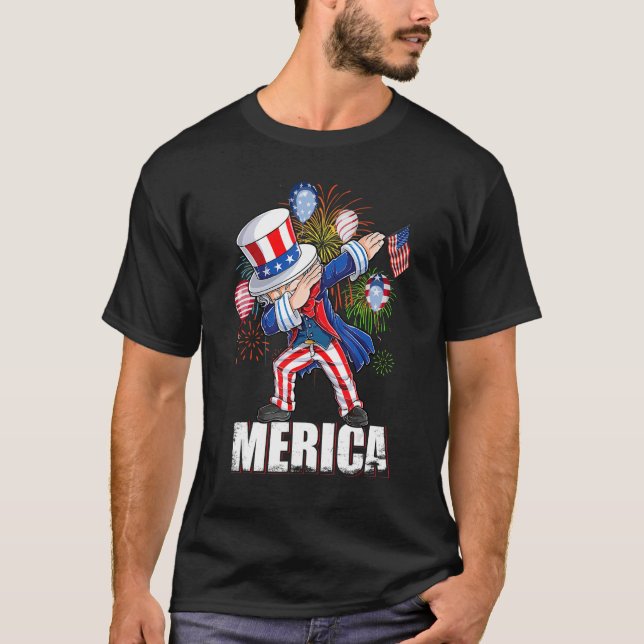 Dabbing farbror Sam Merica 4:e juli Amerika Flagga T Shirt (Framsida)