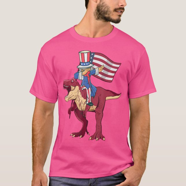 Dabbing farbror Sam Riding amerisaurus t rex 4th o T Shirt (Framsida)