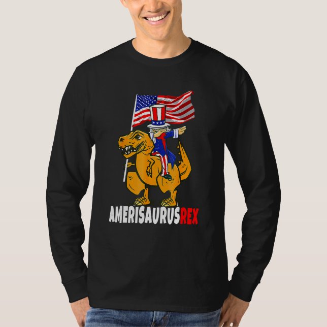 Dabbing farbror Sam Riding Dinosaur Rex 4 juli T Shirt (Framsida)