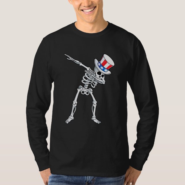 Dabbing farbror Sam Skeleton 4 juli T Shirt (Framsida)