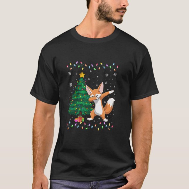 Dabbing Fennec Fox Julafton Träd Ljus Ugly jul T Shirt (Framsida)