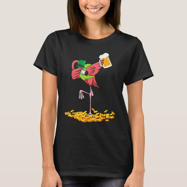 Dabbing Flamingo Drink Beer St patrick's day Irish T Shirt (Framsida)