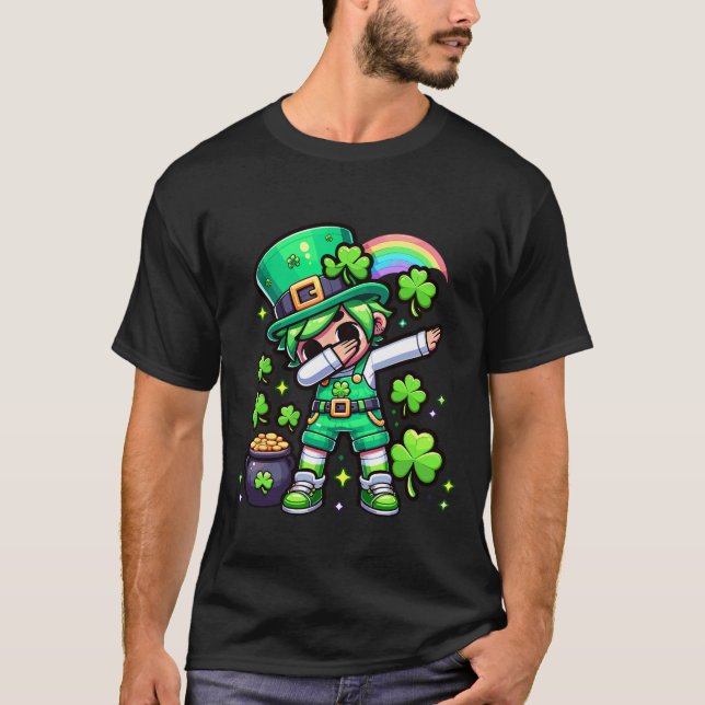 Dabbing Flicka Leprechaun St. Patricks Day Regnbåg T Shirt (Framsida)