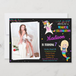 Dabbing för sjöjungfru- och Unicorn-födelsedagsinb Inbjudningar