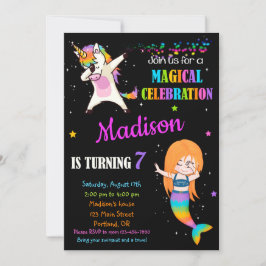 Dabbing för sjöjungfru- och Unicorn-födelsedagsinb Inbjudningar
