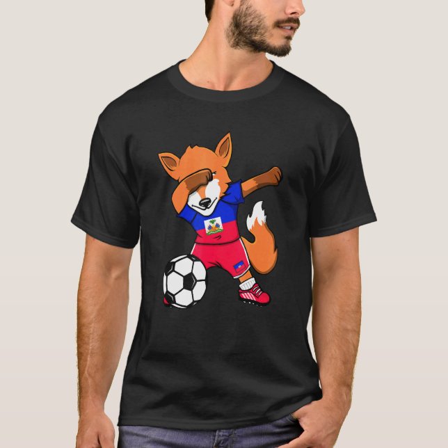 Dabbing Fox Haiti Ocer Fläkt Jersey Haitian Footb T Shirt (Framsida)