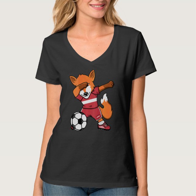 Dabbing Fox Lettland Ocer Fläkt Jersey Latvian Foo T Shirt (Framsida)