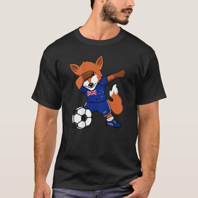 Dabbing Fox New Zealand Soccer Fläkt Jersey Footba T Shirt (Framsida)