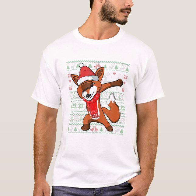 Dabbing Fox Ugly Christmas T Shirt (Framsida)