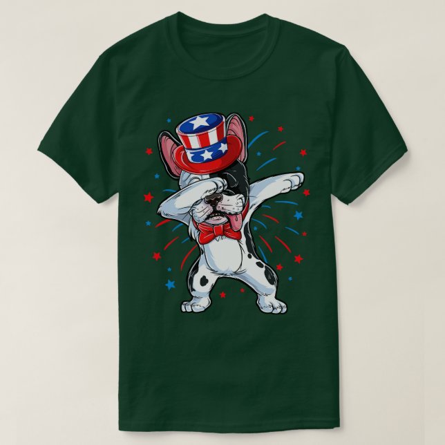 Dabbing Fransk Bulldog 4 juli för manar kvinnor B T Shirt (Design framsida)