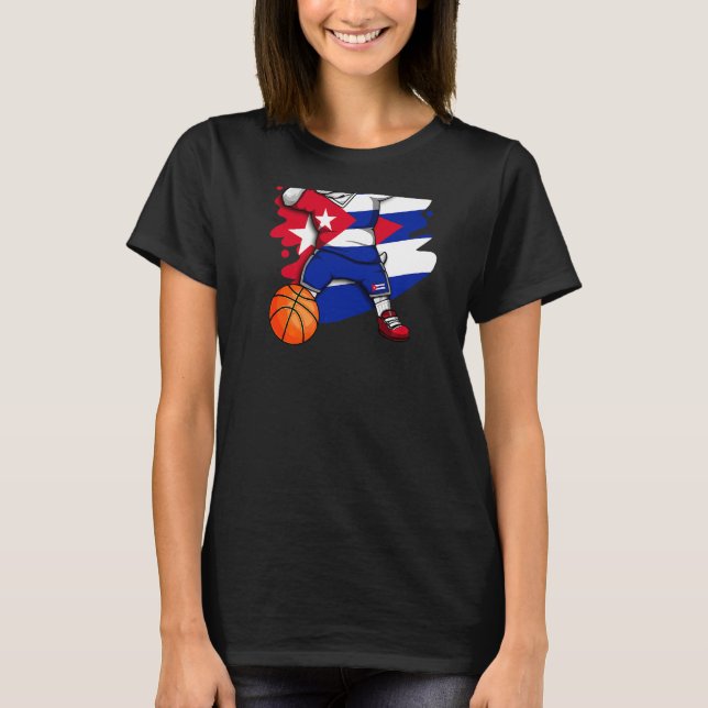 Dabbing Fransk Bulldog Cuba Basketball Fläkt Jerse T Shirt (Framsida)