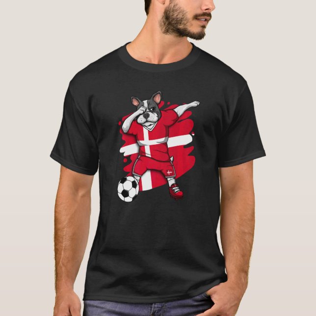 Dabbing Fransk Bulldog Danmark Ocer Fläkt Jersey T Shirt (Framsida)