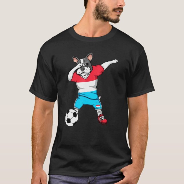 Dabbing Fransk Bulldog Luxembourg Soccer Fläkt Jer T Shirt (Framsida)