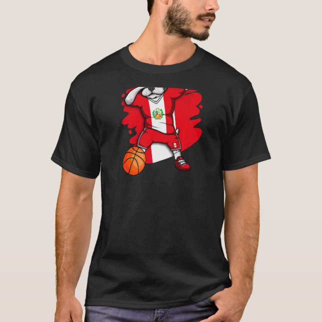 Dabbing Fransk Bulldog Peru Basketball Fläkt Jerse T Shirt (Framsida)