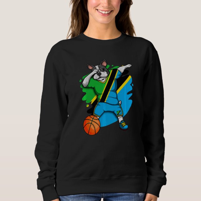 Dabbing Fransk Bulldog Tanzania Basketball Fläkt J T Shirt (Framsida)
