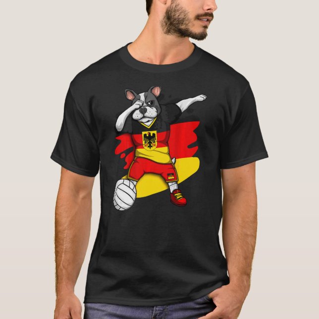 Dabbing Fransk Bulldog Tyskland Volleyball Fläkt J T Shirt (Framsida)