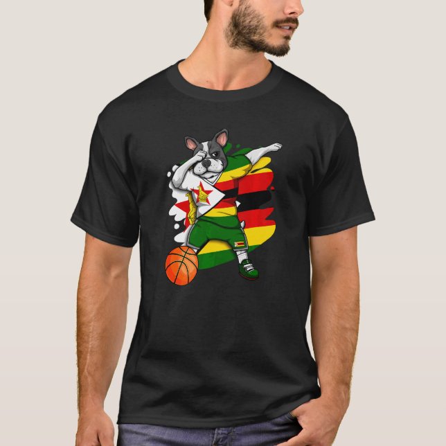 Dabbing Fransk Bulldog Zimbabwe Basketball Fläkt J T Shirt (Framsida)