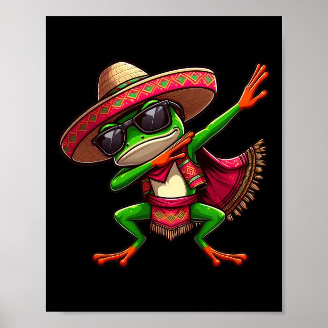 Dabbing Frog Sungles Sombrero Poncho Cinco De Mayo Poster (Framsidan)