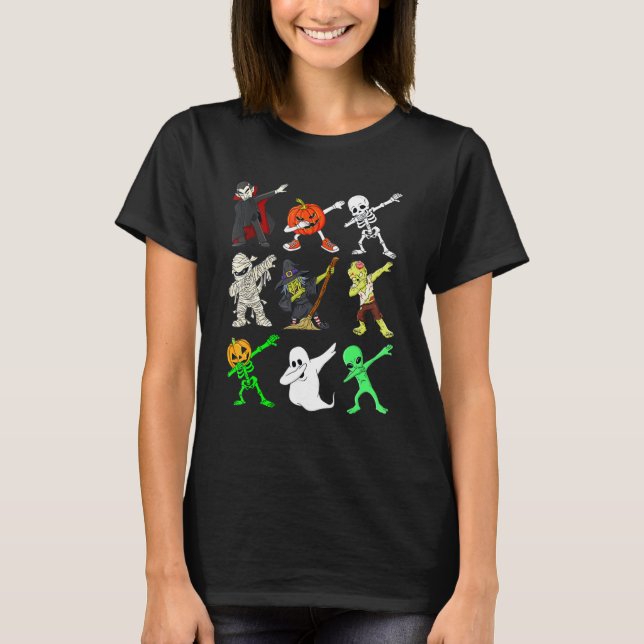 Dabbing Funny Skeleton Zombie Vampire Ghost Dance T Shirt (Framsida)