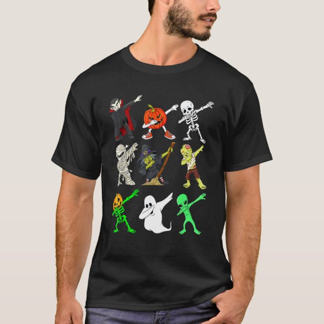 Dabbing Funny Skeleton Zombie Vampire Ghost Dance T Shirt (Framsida)