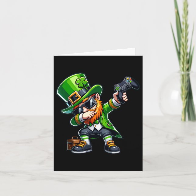 Dabbing Gamer Leprechaun Dab Dans St Pattys St Pa Kort (Framsida)