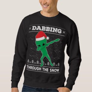 Dabbing genom Snö Alien Santa Ugly Christma Lång Ärmad Tröja